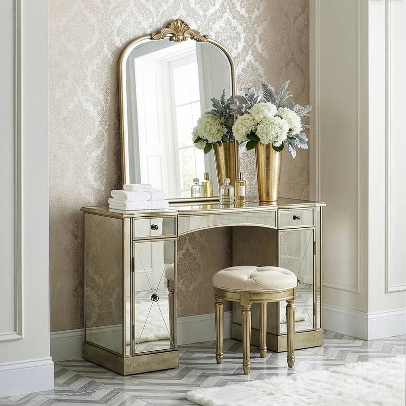 Handmade Celeste Mirrored Vanity - Silver - 4-drawer