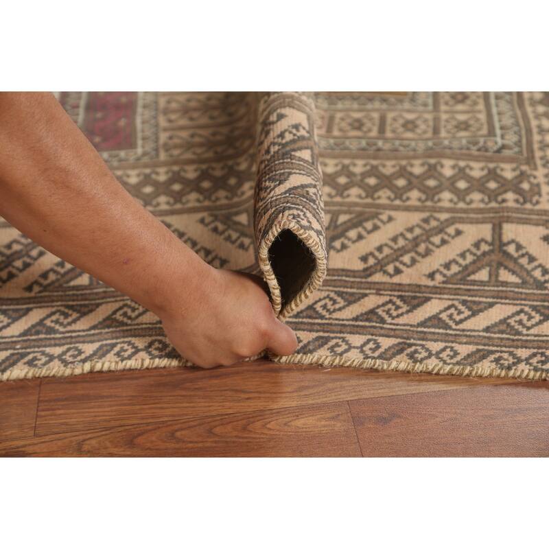 Geometric Balouch Persian Vintage Area Rug Handmade Wool Carpet - 3'8" x 7'1"