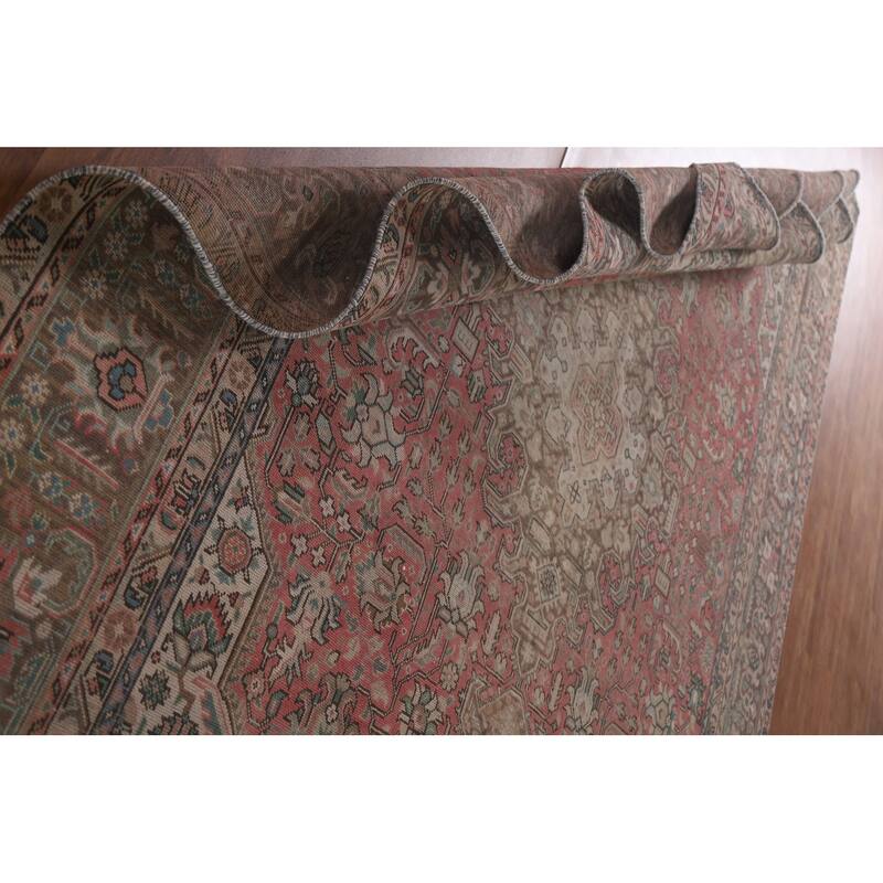 Hand Knotted Oriental 100% Wool Carpet Traditional Medallion Pink Tabriz Area Rug - 12' 9'' X 9' 2''