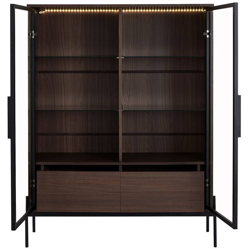 51.2 inch Display Cabinet Bookshelves, Curio Cabinet with Glass Doors & LED Lighting