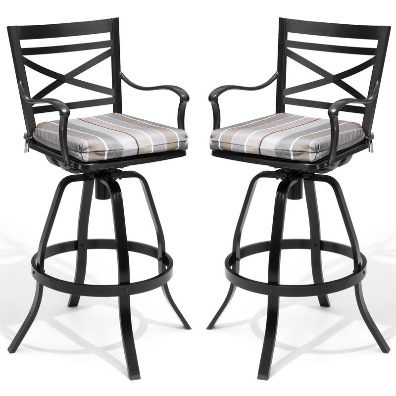 Outdoor Indoor Patio Bar Stools Aluminum Swivel Bar Chair with Sunbrella Cushion - 2-Piece - MILANOCHAR