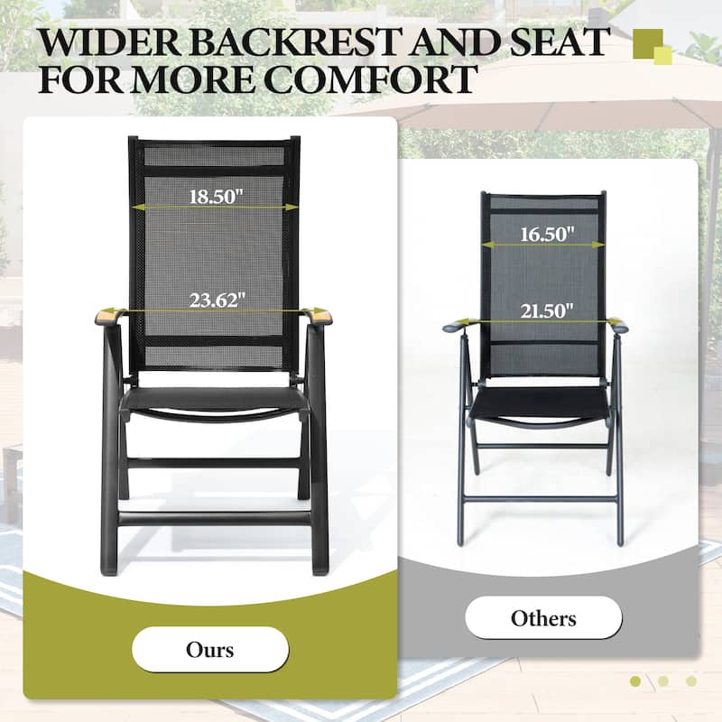 Outdoor Foldable Dining Chairs with Adjustable Back and Arms - See Picture