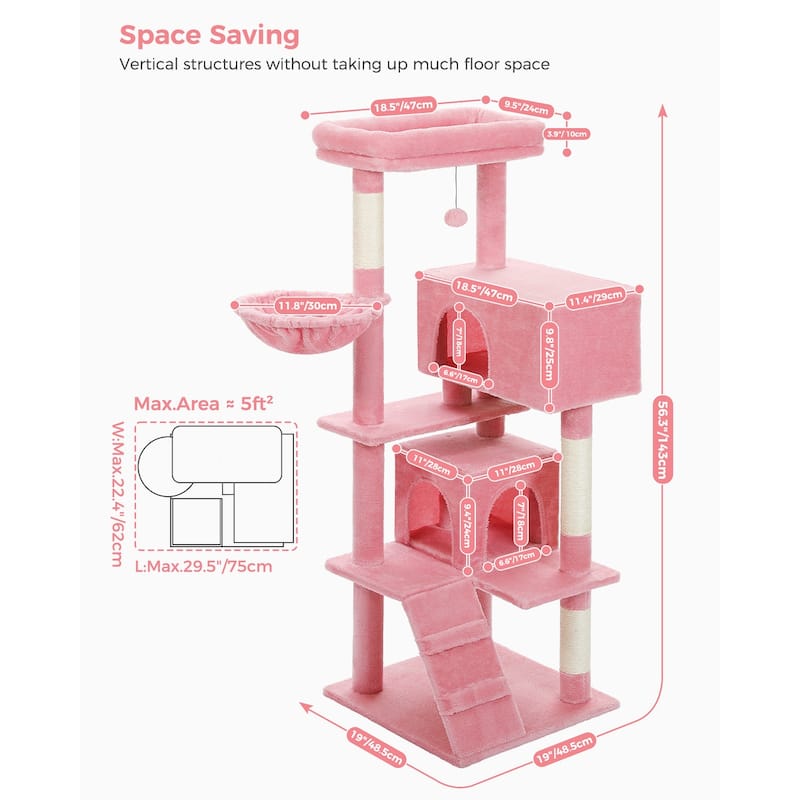 Cat Tree with Large Top Perch, Plush Hammock, 2 Condos, Dangling Pompom & Cat Scratching Posts