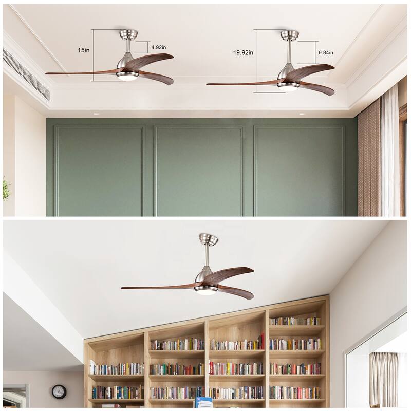 52" Solid Wood Blades Ceiling Fan With Light with Remote Control,Noiseless Reversible Motor,6 Speed,3 Color