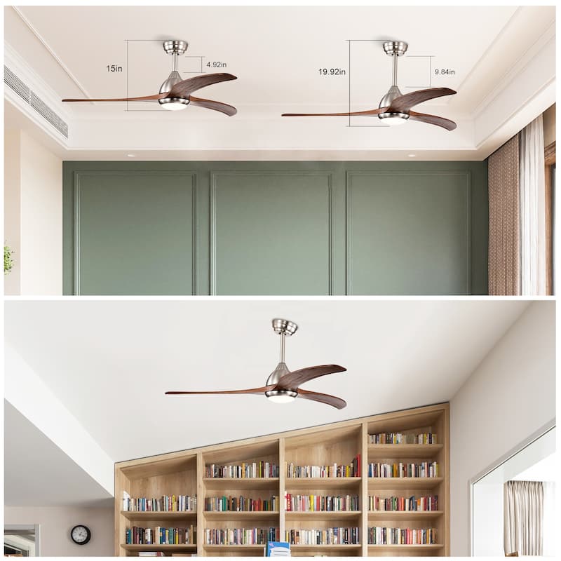 52"Ceiling Fan, Solid Wood Blades Ceiling Fan With Light with Remote Control,Noiseless Reversible Motor,6 Speed,3 Color