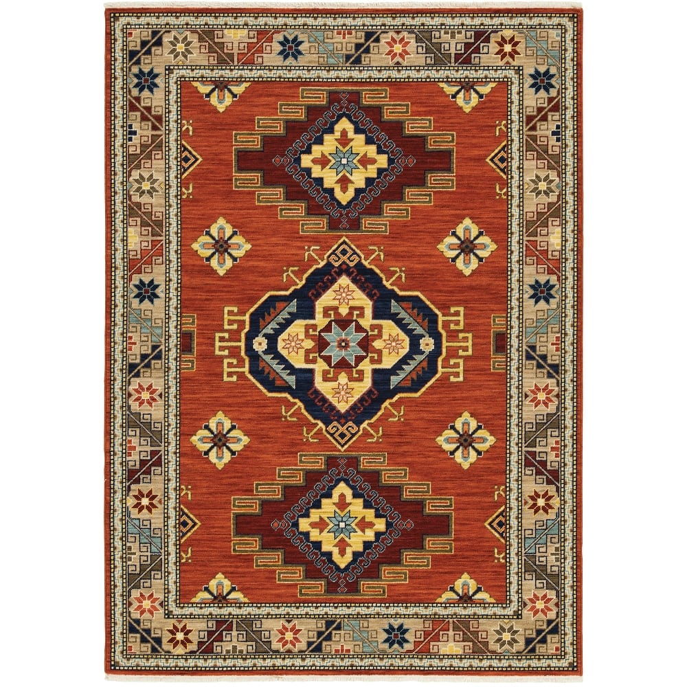 Style Haven Leander Tribal Medallion Fringed Wool Blend Area Rug