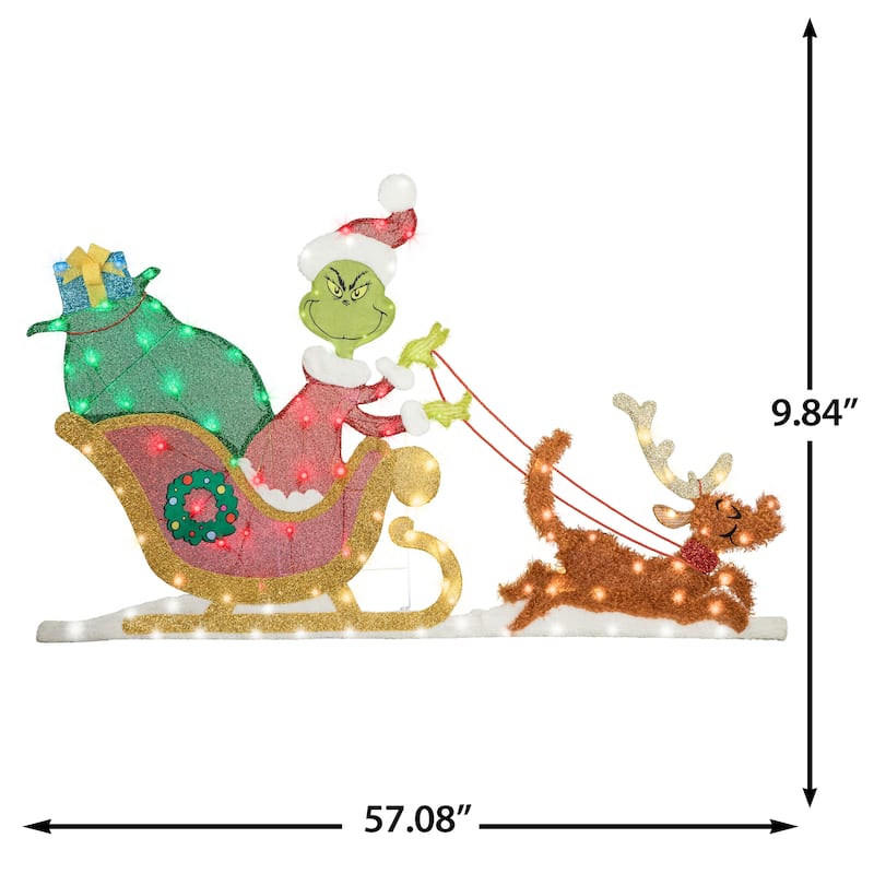 Holiday Flat-tastics-Lighted KD Grinch Sleigh Scene-Dr. Seuss