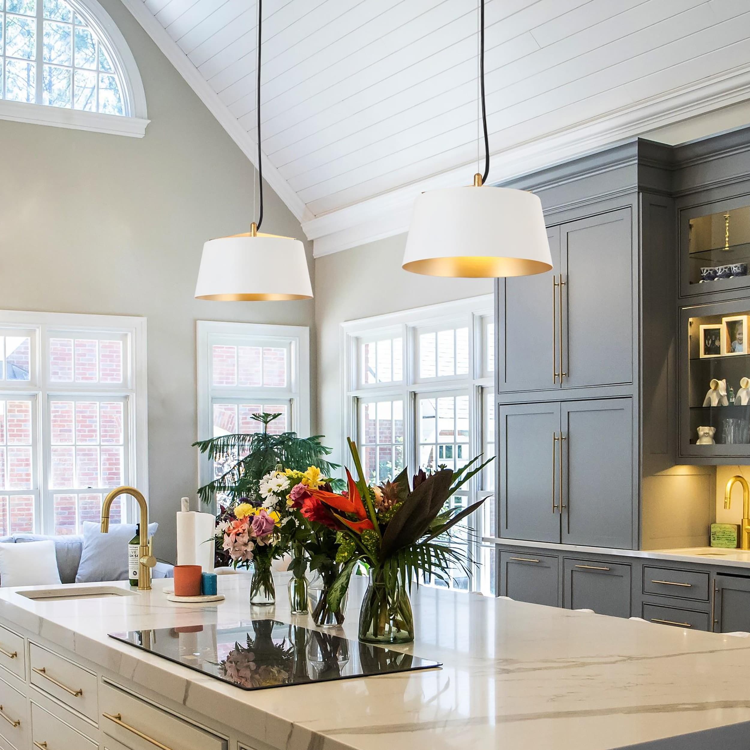 Patiy Modern White Gold Large Pendant Lights 1 light Drum Brass