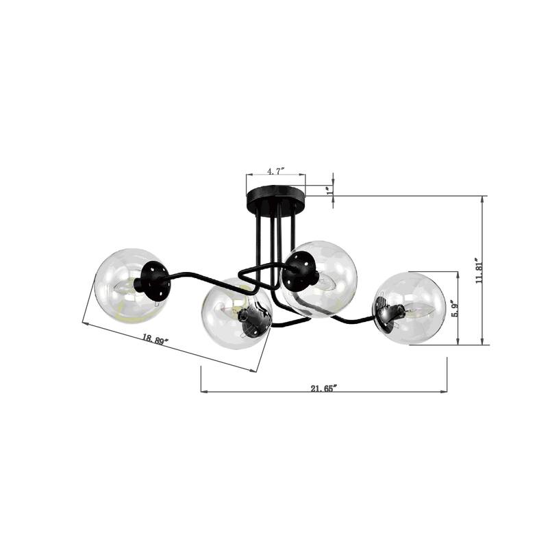 Ziza Modern Semi Flush Mount Ceiling Light with Globe Glass Shade 4 Light