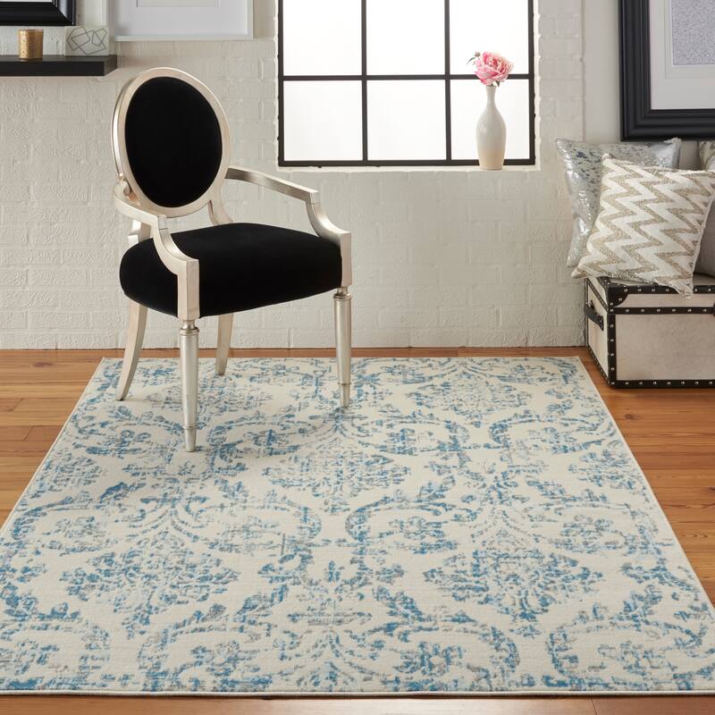Nourison Jubilant Vintage Farmhouse Damask Area Rug - 6' x 9' - Ivory/Blue