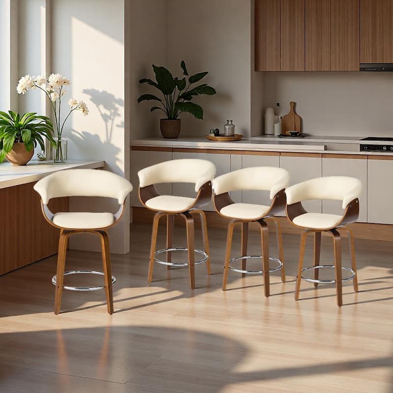 Glitzhome Set of 4 Modern Counter or Bar Height Faux Leather Swivel Upholstered Pub Stools
