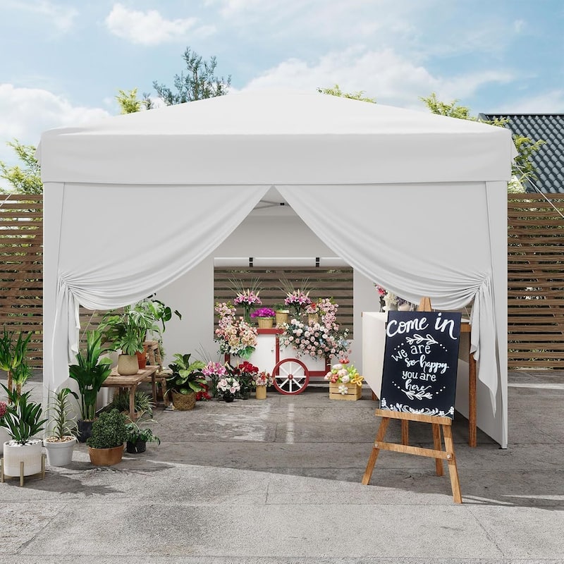 10x10FT Outdoor Pop Up Tent Canopy with 4 Sidewalls SandBag & Carry Bag for Camping, Backyard Parties - White