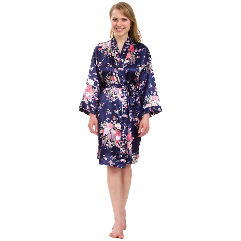 Leisureland Women's Knee-Length Floral Satin Robe