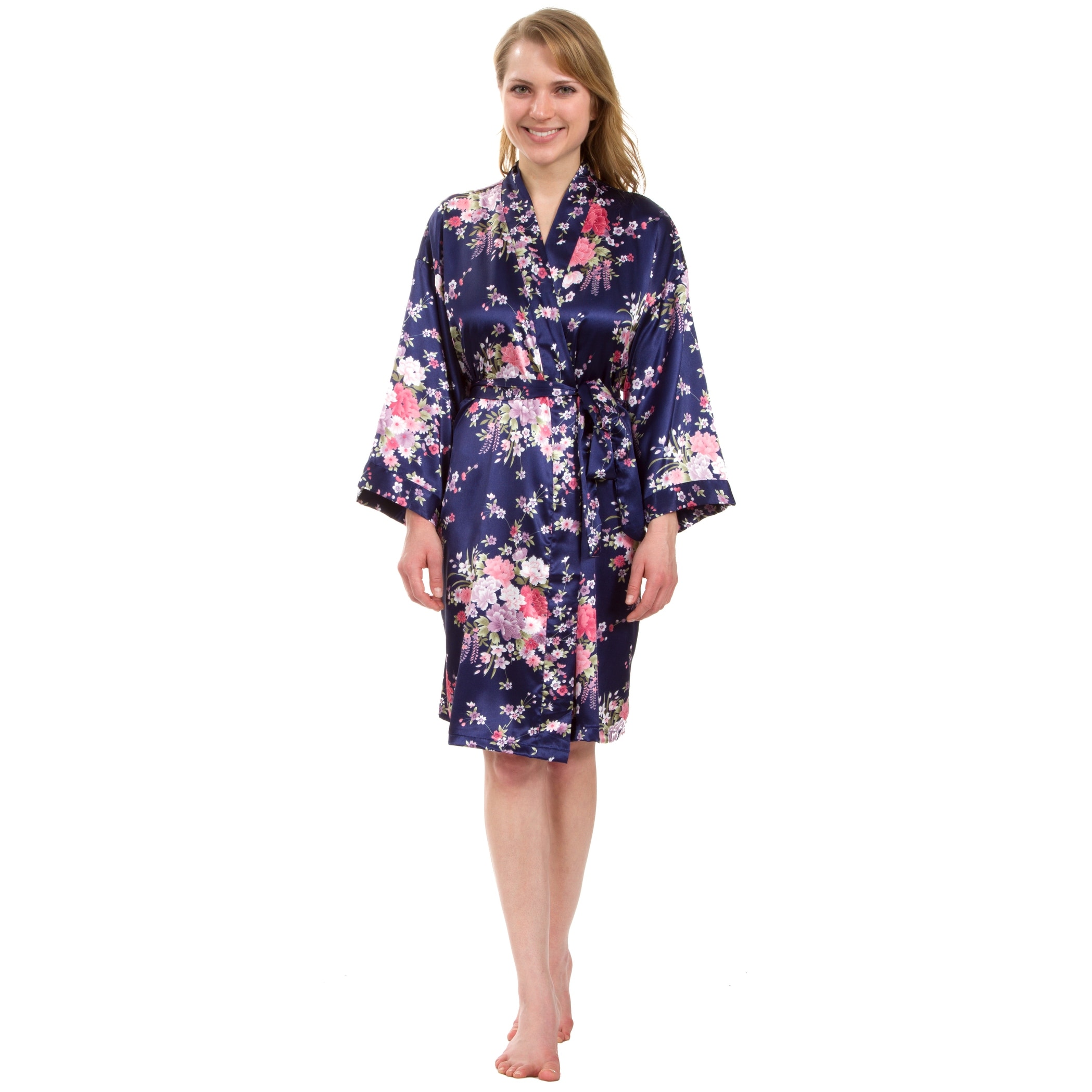 Leisureland Women's Knee-Length Floral Satin Robe