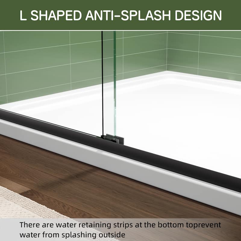 48" Sliding Shower Door with Double Doors, 8mm Tempered Glass, Aluminum Frame and Stainless Steel Rollers