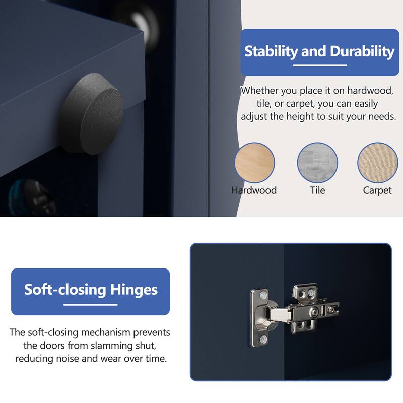 Four Wave Doors Hallway Cabinet Base Cabinet Cupboard, Stylish Buffet Cabinet Display Cabinet with Adjustable Shelves