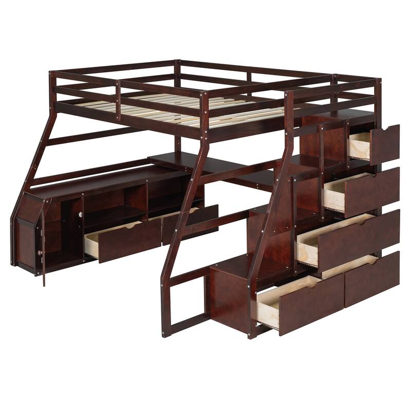 Full Pine Loft Bed with Desk and Storage