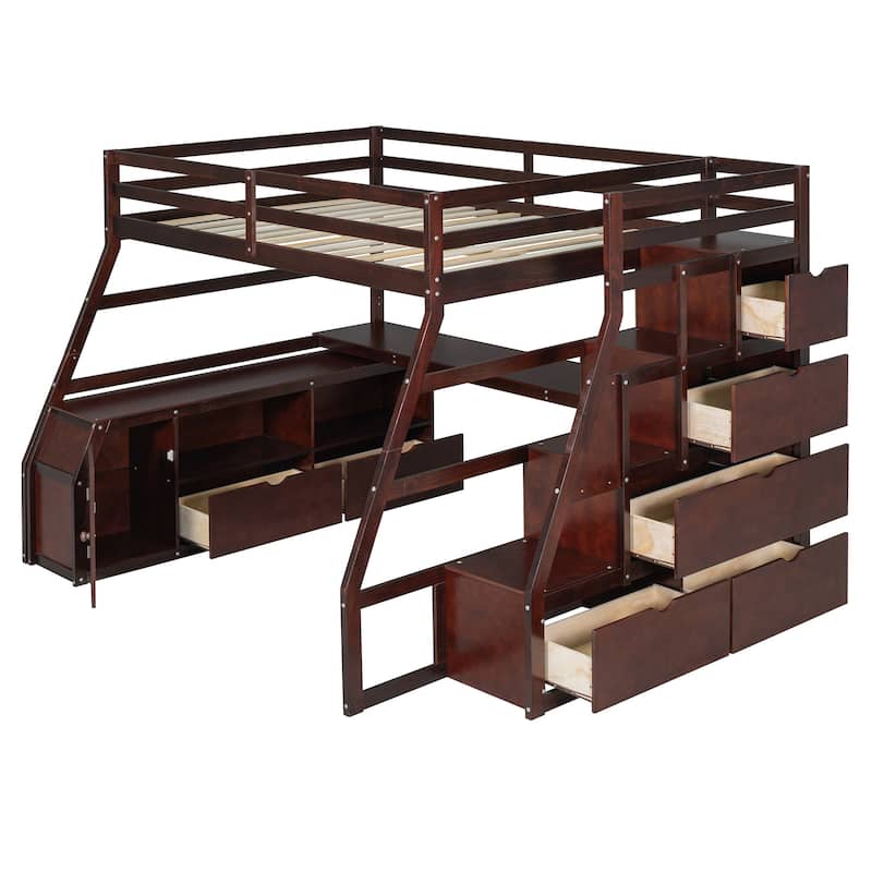 Merax Twin Size Loft Bed with with 7 Drawers 2 Shelves and Desk