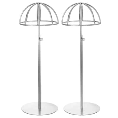 Metal Hat Display Stand 2 Pack Adjustable Tabletop Hat and Wig Holder Silver