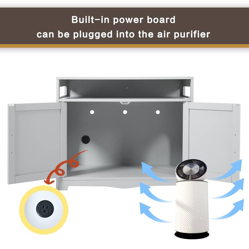 Indoor Cat Washroom Storage Bench Side Table Cat House, Large Wooden Enclused Litter Box House