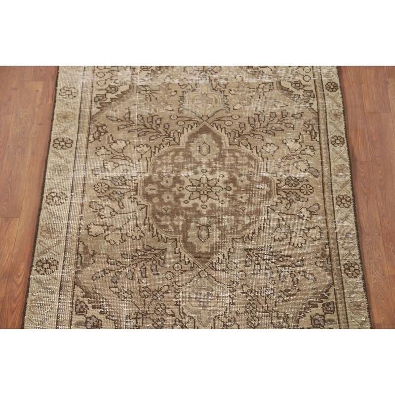 Hand Knotted Oriental 100% Wool Carpet Traditional Floral Brown Tabriz Area Rug - 4' 8'' X 3' 3''
