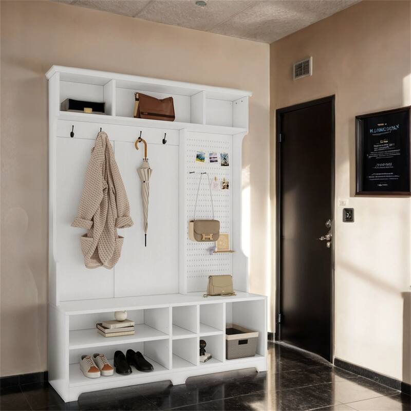 Hall Tree with Shoe Bench,Coat Rack,Shoe Storage,Storage Shelves