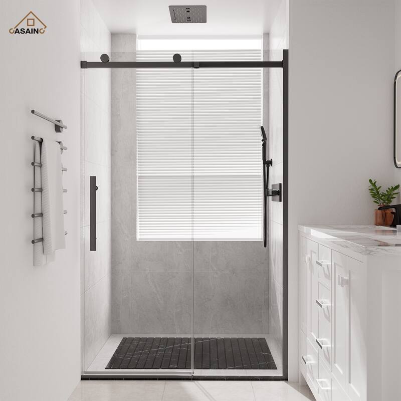 CASAINC 48 in. W x 76 in. H Sliding Frameless Shower Door with SGCC Certification - Black