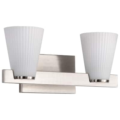 Royale 2 Light Vanity Brushed Nickel Finish Ribbed White Glass - Brushed Nickel