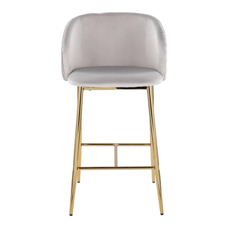 Lumisource Waves Counter Stool in Chrome and Silver Velvet - Set of 2 - 21"Lx19.75"Wx36"H - Silver Velvet/Gold Metal