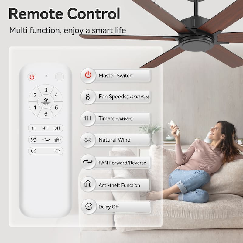 48/56/60 Inch Reversible Blade Ceiling Fan No Light with Remote Control
