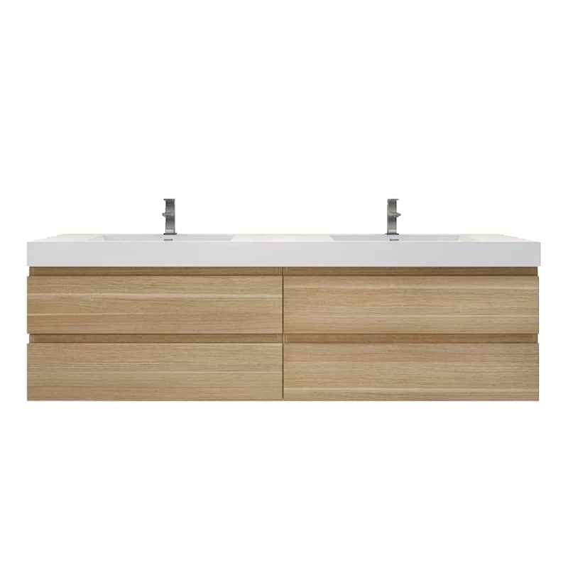Baillie 84'' Wall-Mounted Vanity with Double Reinforced Acrylic Sink - 84''Width - White Oak