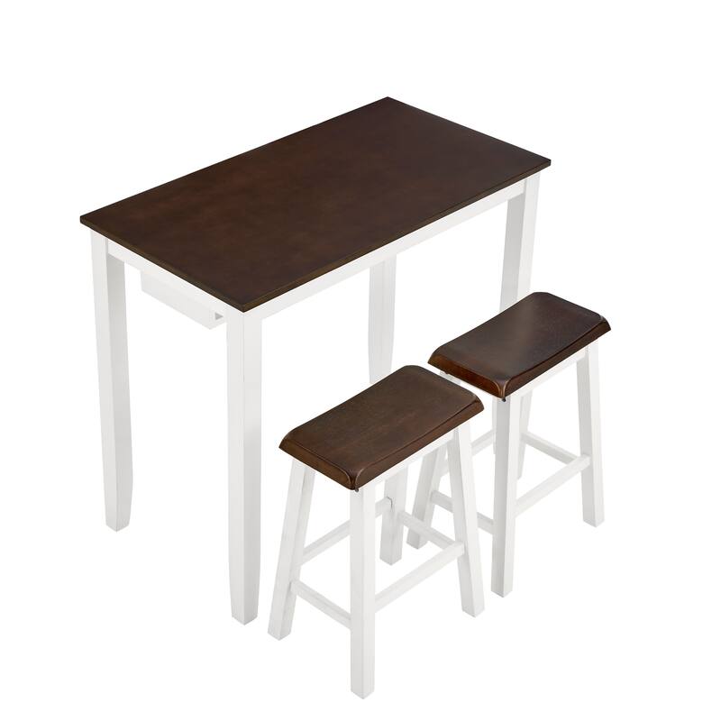 Roomfitters 3-Piece Dining Table Set with Bar Stools, Modern Pub Table for Kitchen, Dining or Breakfast Nook, White & Brown