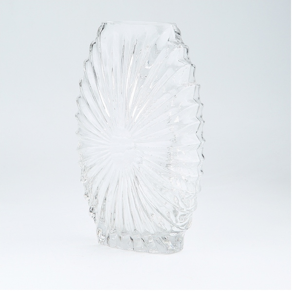 9.5" Clear Embossed Line Design Handblown Glass Vase - N/A