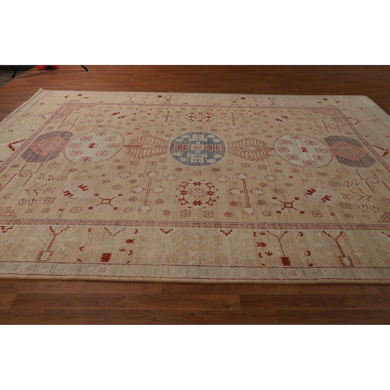 Hand Knotted Oriental 100% Wool Carpet Transitional Floral Brown Oushak Area Rug - 11' 11'' X 8' 11''