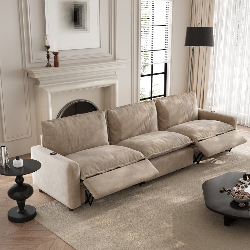 3 Seater Modern Power Recliner Sofa Modular Sectional Sofa With Double Power Recliner Cloud Couch