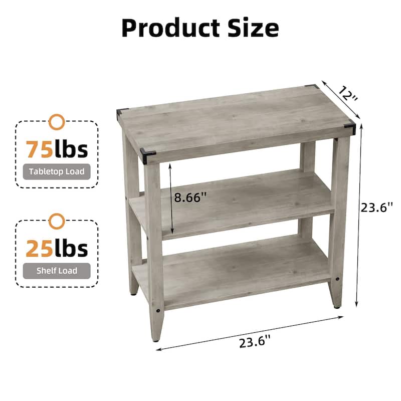 Farmhouse End Table, 3 Tier Rustic Side Table