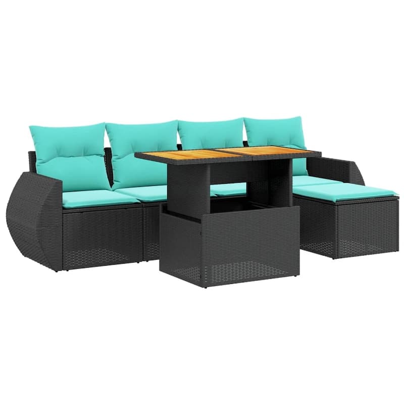 vidaXL Patio Sofa Set with Cushions Outdoor Furniture 6 Piece Poly Rattan