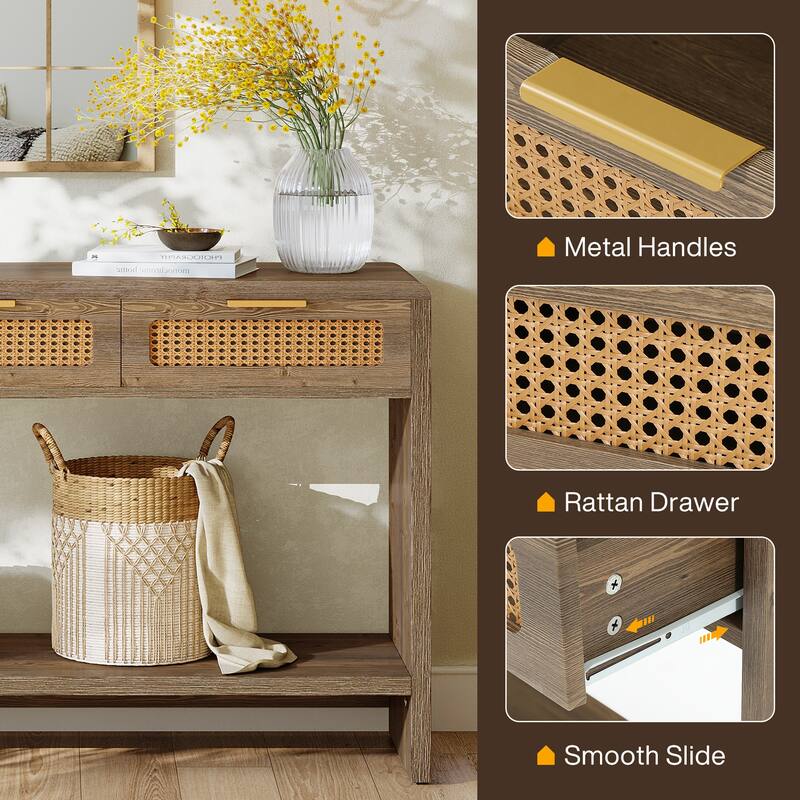 2-tier Entryway Table with Drawers, Console Sofa Table for Living Room - 13.78" D x 55.12" W x 32.68" H