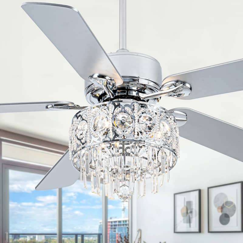 Bella Depot 52" Chrome Luxury Crystal Ceiling Fan with Light and Remote Control 6-Speed Reversible Blades - 52 Inches - Chrome