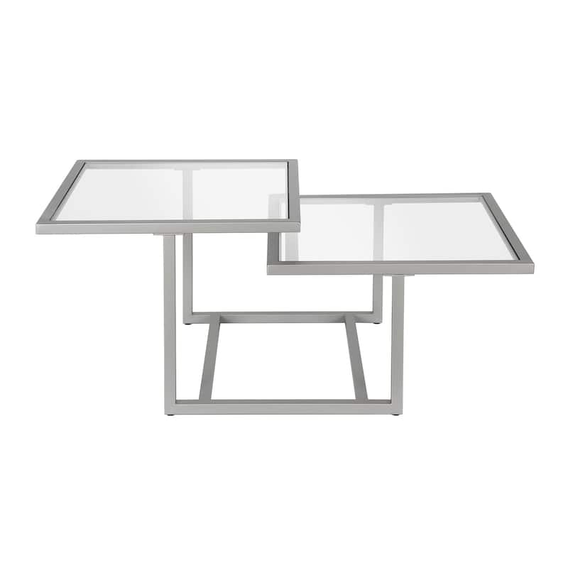 43" Contemporary Square Coffee Table with Glass Top and 2 Shelves Stylish Steel Base for Living Rooms - 43"L x 23"W x 18"H - Silver