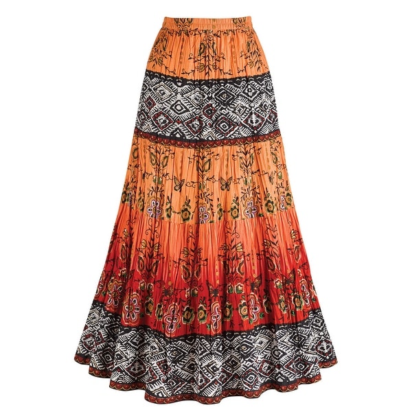 Women's Crinkle Broom Skirt - Chesca Coral Orange & Red Tribal Pattern