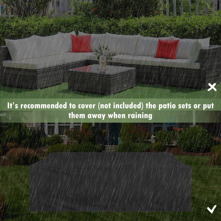 Patio Rattan Furniture Set Sectional Sofa Garden Cushion - 7 Pieces - Armless Sofa: 29" x 25.5" x 24"