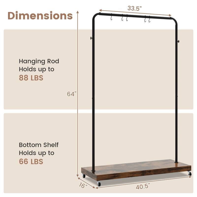 Costway Industrial Pipe Rolling Garment Rack Heavy Duty Clothing Rack - See Details