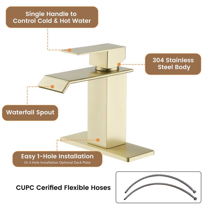 Single Handle Single Hole Bathroom Vanity Sink Waterfall Spout Bathroom Faucet