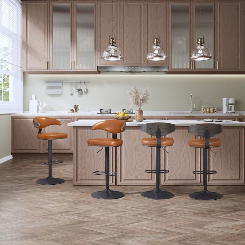 Art Leon Faux Leather Swivel Adjustable Bar Stool with Wood Accents