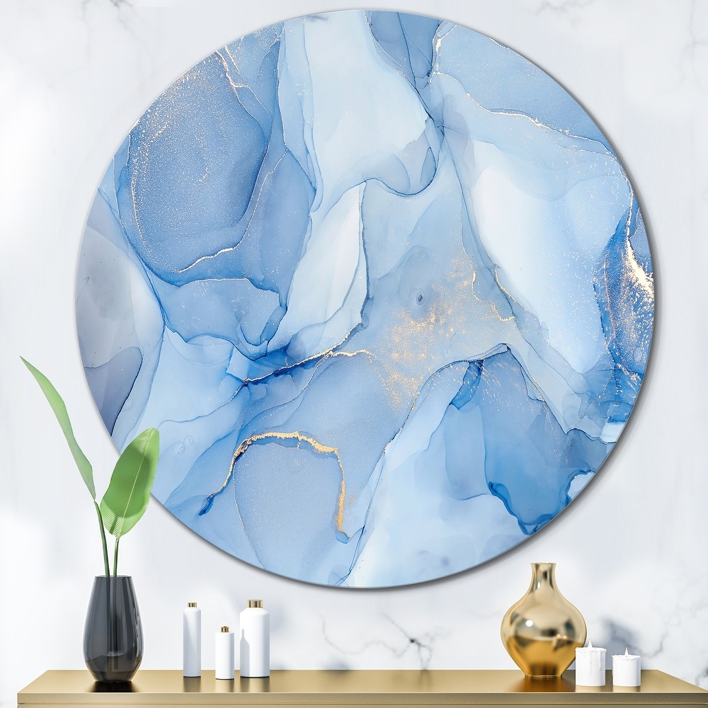 Designart 'Liquid Ink Art In Shades Of Light Blue I' Modern Metal Circle Wall Art