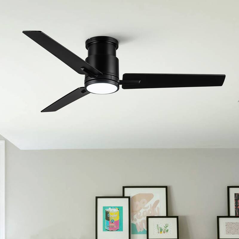 YUHAO Kaleido 48 in. Indoor Matte Black Ceiling Fans with 3-Colors Integrated LED and Dual-Finish Blades