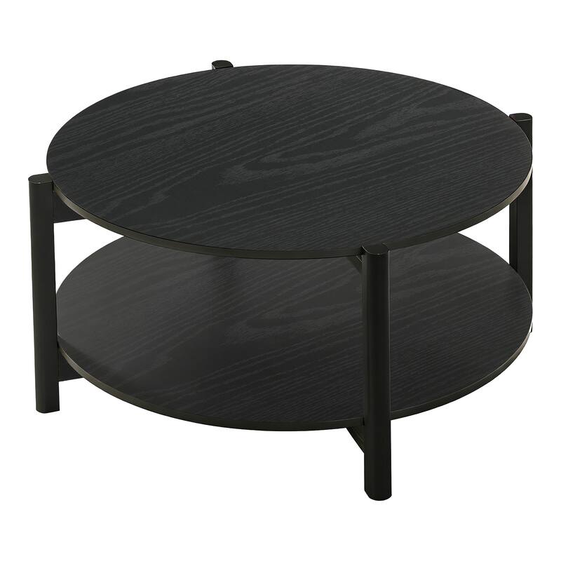 Furniture of America Rovion 2-Piece Round Wood Coffee Table Set with Open Bottom Shelf