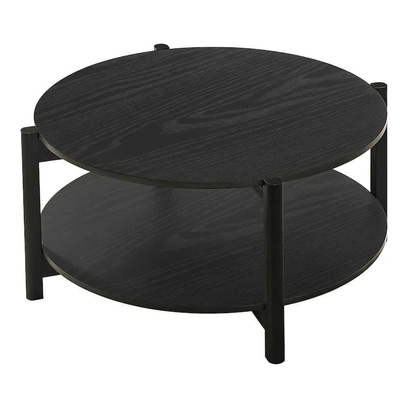 Furniture of America Rovion Round Wood Coffee Table with Open Bottom Shelf