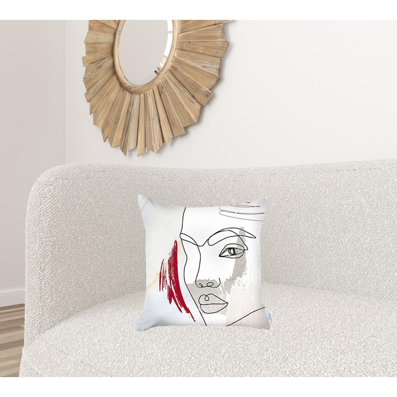 HomeRoots 18" X 18" Black And Red Abstract Zippered Handmade Polyester Throw Pillow Cover